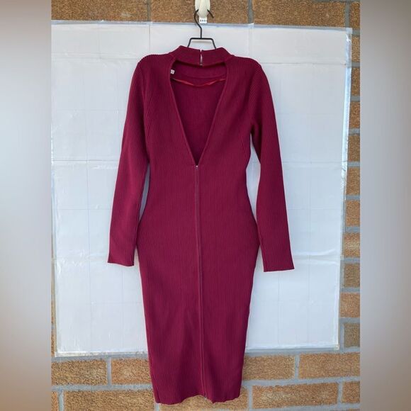 Rebecca Minkoff Magri in Wine Ribbed Knit Cutout Zip Back Dress small - Picture 8 of 13